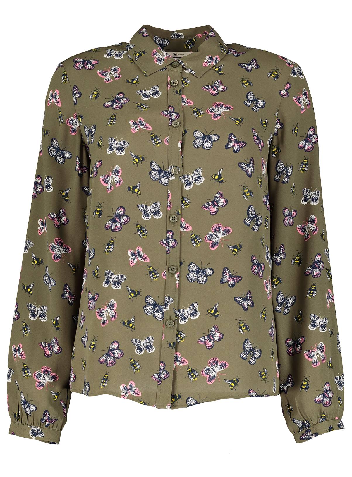 SKU: SMOOTHIE PINKS LS OPP BUTTERFLY KHAKI PRINTED SHIRT:Multi Colo:26 - Image 3